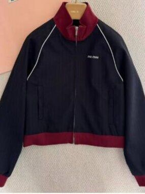Miu Miu Navy Blue and Burgundy Retro Sport Jacket, Size M.